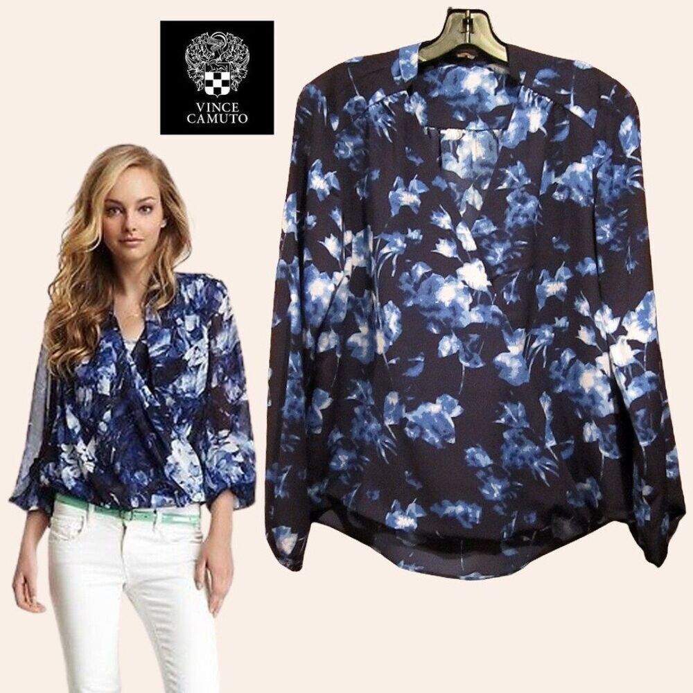VINCE CAMUTO NEW Romantic Fountain Floral Faux Wrap Blouse S